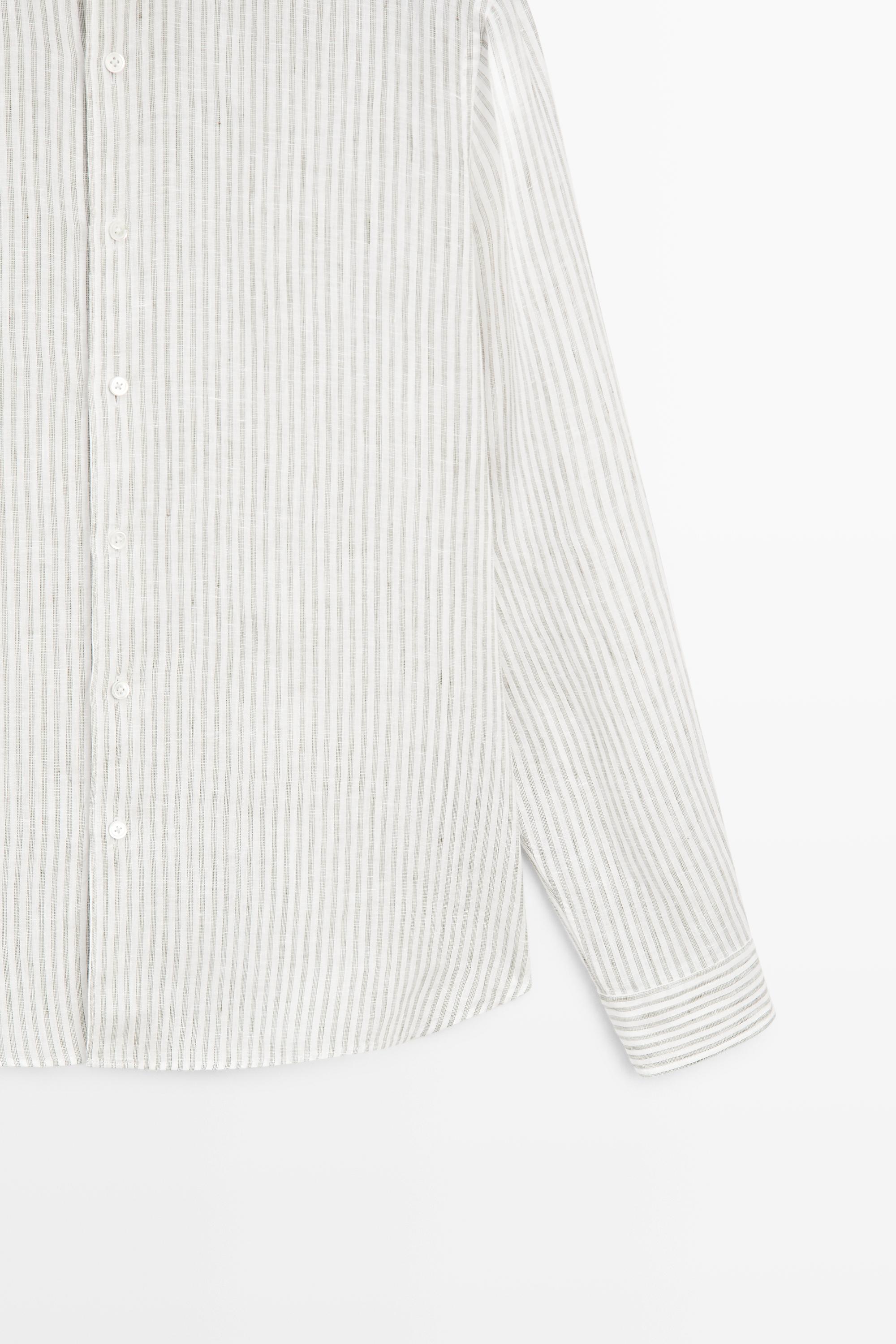100% linen pinstriped slim fit shirt